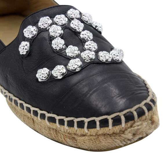 Chanel Espadrilles 36 Lambskin Leather Studded Cc Camellia Flats CC-S0207P-C031 - Picture 7 of 11